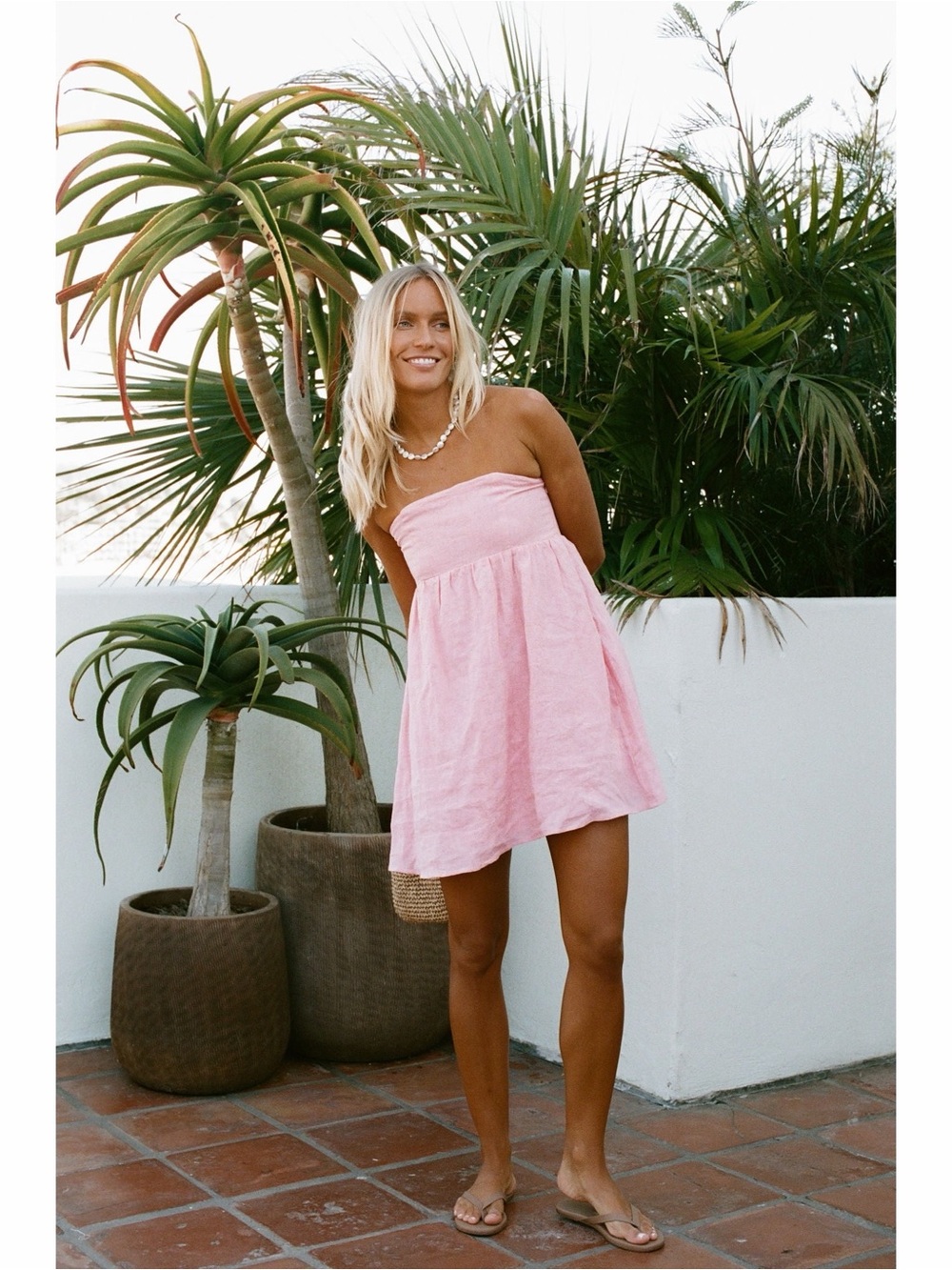 Solaí The Label Capri Linen Strapless Dress Coastal Bubblegum Pink Size XS